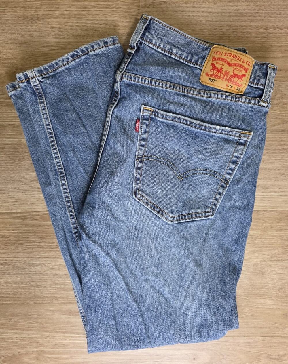 Levi's 502 Jeans Men's W36 L32 Light Wash Regular Taper Blue Denim Zip